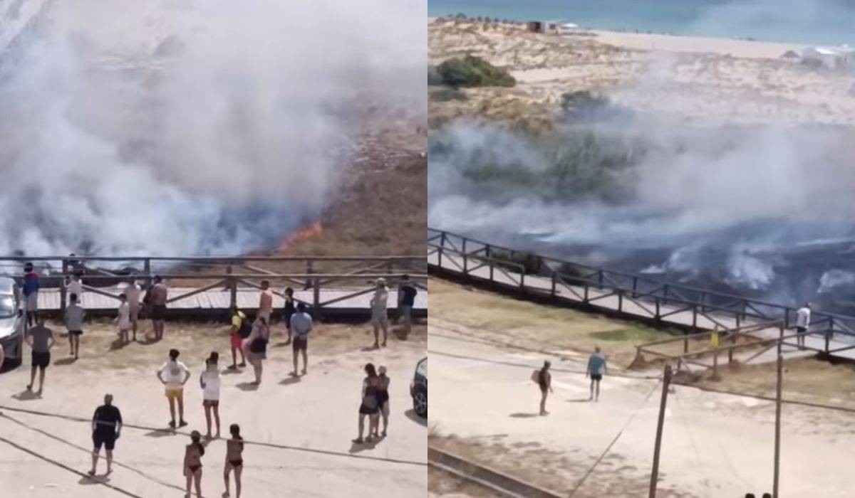 Enorme susto en Zahara de los Atunes por un incendio a pie de playa avivado por el Levante
